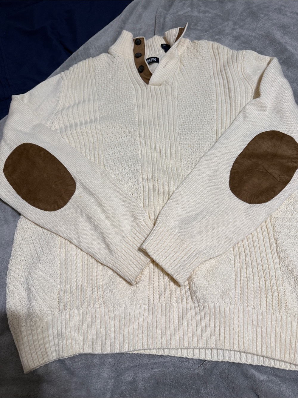 Chaps Men's Knit Sweater with Brown Elbow Patches